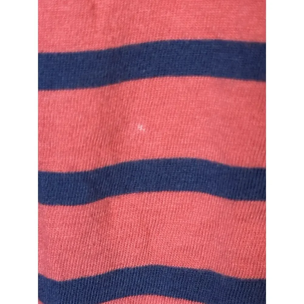 Polo Ralph Lauren T-Shirt Mens Large Coral Red Navy Striped Pocket Slim Nautical